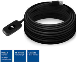 ACT USB hosszabbító kábel jelerősítős 10m fekete ACT (AC6010)