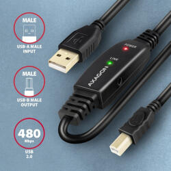 AXAGON USB / USB-B aktiv jelismétlő kábel 15m fekete AXAGON (ADR-215B)