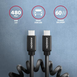 AXAGON USB-C adat és töltőkábel 1.1m spirál fekete AXAGON (BUCM-CM20TB)