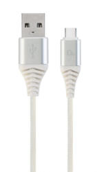 Gembird USB / USB-C töltőkábel 2m ezüst-fehér fonott Gembird (CC-USB2B-AMCM-2M-BW2)
