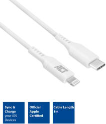 ACT USB-C / Lightning MFi kábel 1m fehér ACT (AC3014)