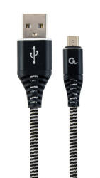 Gembird USB / microUSB-B töltőkábel 2m fekete-fehér fonott Gembird (CC-USB2B-AMmBM-2M-BW)