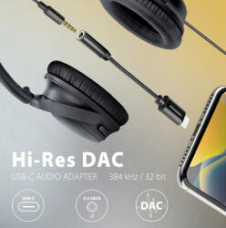 AXAGON USB-C / 3.5mm jack DAC audio adapter kábel 0.1m fekete AXAGON (ADA-HC)