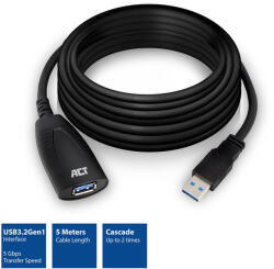 ACT USB 3.2 Gen1 hosszabbító kábel jelerősítős 5m fekete ACT (AC6105)