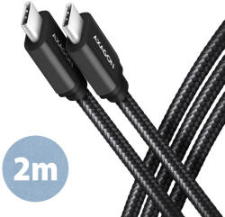 AXAGON USB-C 3.2 Gen1 töltő kábel 2m fekete fonott AXAGON (BUCM3-CM20AB)