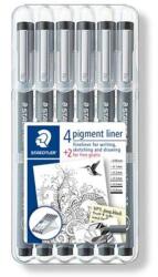 STAEDTLER Tusfilc készlet, STAEDTLER "Pigment Liner 308", fekete, 4+2 darab (TS308SB6P) - papiruniverzum
