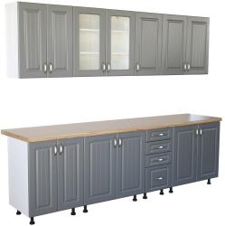 Spectral Mobila Bucatarie Zebra 260 cm din MDF Gri cu blat gros termoizolant culoare Artar
