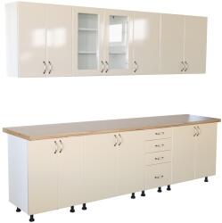 Spectral Mobila Bucatarie Zebra 260 cm din MDF Vanilie cu blat termoizolant artar