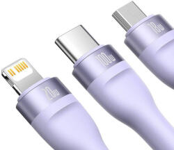 Baseus Flash Series 2, 3 az 1-ben USB kábel, USB-C / Micro USB / Lightning, 100W, 1.2m (lila)