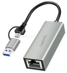 LogiLink USB-C Gigabit Ethernet adapter 2 az 1-ben USB-csatlakozással (szürke) (LOGILINK_UA0238B) (LOGILINK_UA0238B)