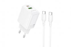 BOROFONE BN29 Fuente hálózati gyorstöltő (USB - Type-C) QC3.0 + PD 30W Type-C/Type-C kábellel fehér (PM037641)