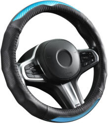 Autolife CARBON DESIGN Valódi bőr kormányvédő 38cm fekete-kék DW-5408BL (5408BL)