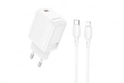 BOROFONE BN28 Fuente hálózati gyorstöltő (Type-C) PD 30W Type-C/Lightning kábellel fehér (PM037643)