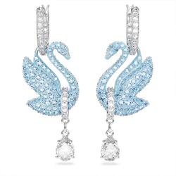 Swarovski Iconic kék hattyús ezüst színű függő fülbevaló