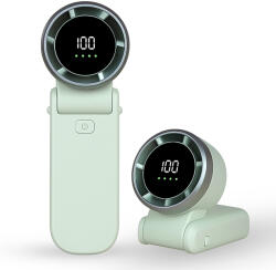 Techsuit - Prémium Mini Kézi Ventilátor (A9) - LED Digitális Kijelzővel, USB-C Tölthető, 5 Szélsebesség, 5000mAh - Zöld