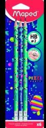 Maped MAPED: Pixel Party háromszögletű grafitceruza radírral, HB - 6 db