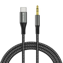 Techsuit - Prémium Kábel Adapter NexaSound (AC16) - Type-C - 3.5mm Jack, Nylon Fonott + Alumínium Ötvözet, 1m - Szürke - studioeszkozok