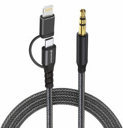 Techsuit - Prémium Kábel Adapter 3 az 1-ben EchoSnap (AC15) - Lightning/Type-C csatlakozó 3, 5 mm-es Jackhez, Hi-Fi Minőség, DAC Chip - Fekete - studioeszkozok