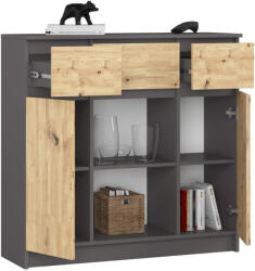 AKORD K100 Modern Komód Laminált Grafit-Artisan Tölgy 6 Polcos (AKO-KOMMK1002D3SZ1PGRAARTPK) - platinashop