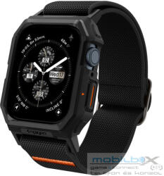 Apple Watch 4-6, SE, SE (2022) (44 mm) / Watch 7-9 (45 mm), textíl pótszíj, szilikon keret, közepesen ütésálló, Spigen Lite Fite Pro, fekete - mobil-box