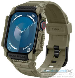 Apple Watch 10 (46 mm), Szilikon védőkeret, ütésálló, szíjjal, Spigen Rugged Armor Pro, sötétzöld - mobil-box