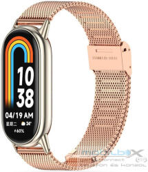 Xiaomi Mi Smart Band 8 / 9, fém pótszíj, milánói stílus, TP MilaneseBand, vörösarany - mobil-box