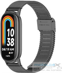 Xiaomi Mi Smart Band 8 / 9, fém pótszíj, milánói stílus, TP MilaneseBand, fekete - mobil-box