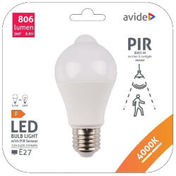 Avide Smart LED gömb A60 8.8W természetes fehér 4000K PIR mozgásérzékelővel (ASG27NW-8.8W-PIR)