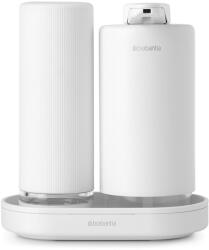 Brabantia SinkStyle Soap Dispenser Set szappan- és mosogatószer-adagoló szett 2x200ml, csepptálcával, csepegésmentes, műanyag, acél, szikrázó fehér ásványi textúra - 227967 (227967)