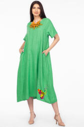 Pierino Rochie lunga verde din in mercerizat si vascoza, marime oversize cu fluture stilizat Talie unica