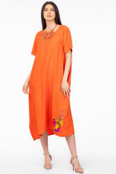 Pierino Rochie lunga portocalie din in mercerizat si vascoza, marime oversize cu fluture stilizat Talie unica