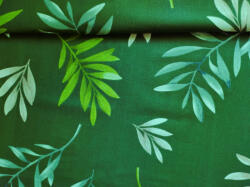 Pamutvászon textil - 160 cm / Smaragd zöld pálmalevél minta
