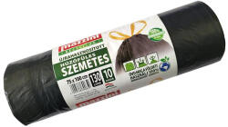 Mazzini Szemeteszsák, újrahasznosított húzófüles, 130 l, 10 db, 75x100 cm, 32 , MAZZINI, fekete