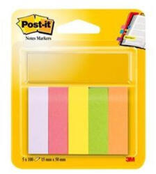 3M Jelölőcímke, papír, 5x100 lap, 15x50 mm, 3M POSTIT, vegyes - toptoner