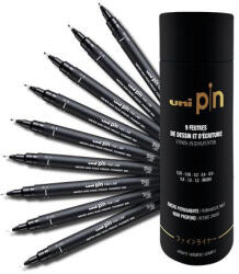 uni Rajzmarker készlet, UNI PIN " Tube" , 9 különböző vonalvastagság, fekete