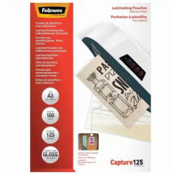 Fellowes Lamináló fólia, A3, 125 micron, fényes, öntapadó hátlappal, 100 db/doboz, Fellowes®