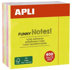 Apli Öntapadó jegyzettömb, 75x75 mm, 400 lap, APLI " Funny" , neon
