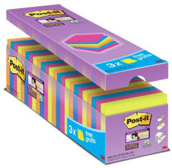 3M Öntapadó jegyzettömb csomag, 76x76 mm, 24x90 lap, 3M POSTIT " Super Sticky" , vegyes