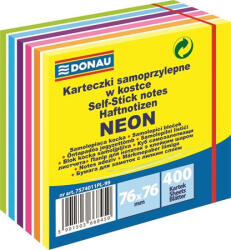 Donau Öntapadó jegyzettömb, 76x76mm, 400 lap, DONAU, fehér és neon színek - toptoner
