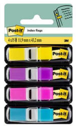 3M Jelölőcímke, műanyag, 4x35 lap, 12x43 mm, 3M POSTIT, élénk vegyes - toptoner