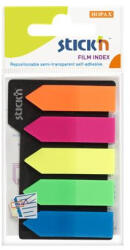 Stick N Jelölőcímke, műanyag, nyíl, 5x25 lap, 42x12mm, STICK N, neon színek - toptoner