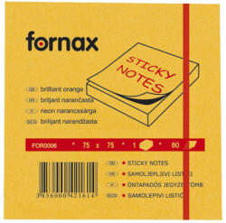 Fornax Jegyzettömb öntapadó, 75x75mm, 80lap, Fornax neon narancs - toptoner