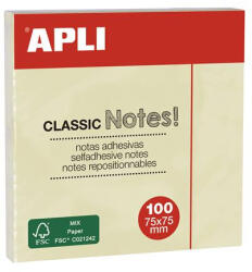 Apli Öntapadó jegyzettömb, 75x75 mm, 100 lap, APLI " Classic" , sárga