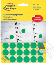Avery Zweckform etikett címke, Ø18 mm, jelölésre, 24 címke/ív, 44 ív/csomag - zöld