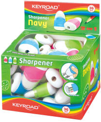 Keyroad Hegyező 1 lyukú tartályos, radírral 36 db/display Keyroad Navy vegyes színek - toptoner
