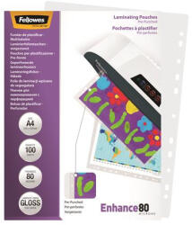 Fellowes Meleglamináló fólia, lefűzhető, 80 mikron, A4, fényes, 100 db, FELLOWES