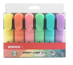 Kores Szövegkiemelő készlet, 0, 5-5 mm, KORES " Bright Liner Plus Pastel" , 6 különböző szín
