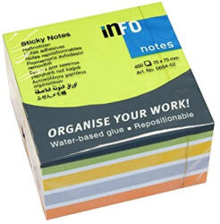 Info Notes Jegyzettömb öntapadó, 75x75mm, 450lap, Info Notes intenzív zöld, sárga, lila, narancs - toptoner