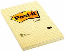 3M Öntapadó jegyzettömb, 102x152 mm, 100 lap, kockás, 3M POSTIT, sárga - toptoner