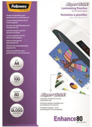 Fellowes Meleglamináló fólia, 80 mikron, A4, SuperQuick, fényes, 100 db, FELLOWES - toptoner